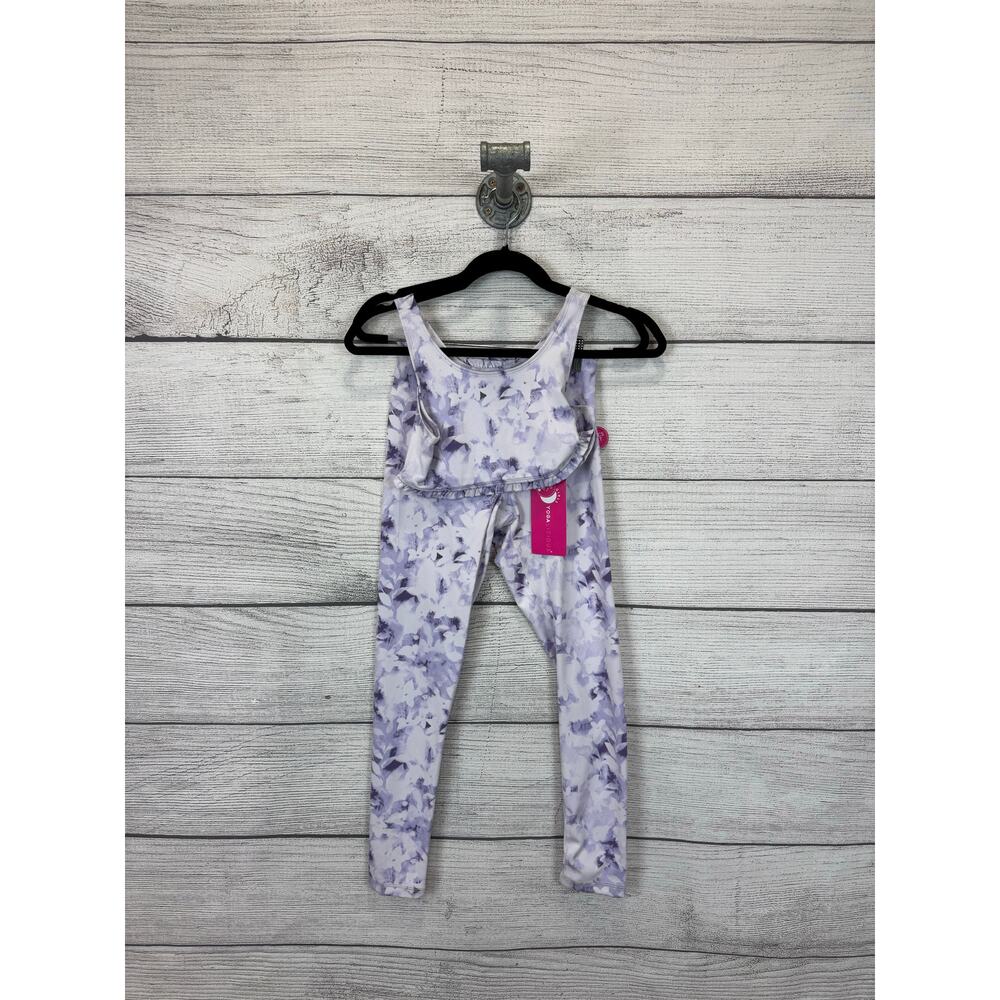 Yogalicious Girl's Purple Floral Matching Sports Bra & Leggings Size Large/12